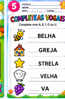Atividade real EducaKids: Complete as vogais